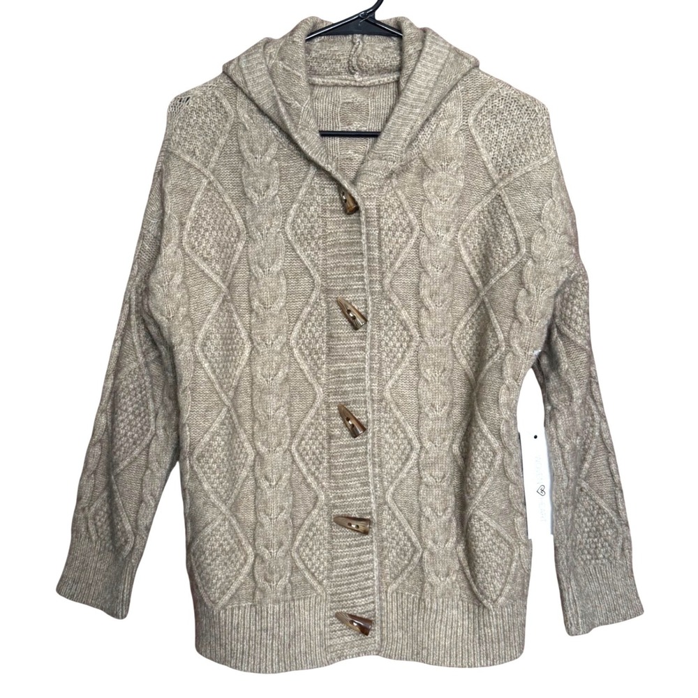 Womens Cable Knit Hooded Cardigan Sweater S Beige Cabincore Scandigirl‎ Neutral